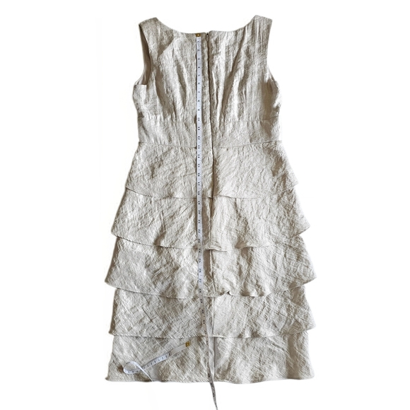 R&M Richards Iridescent Silver Jeweled Beaded Layered V Neck Cocktail Midi Dress - Picture 9 of 16